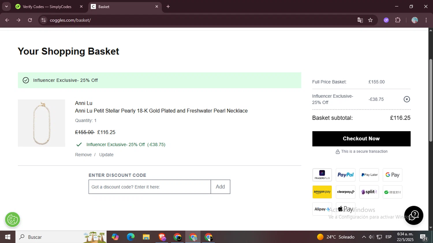 Coggles discount code screenshot showing code THAARANI15 applied at Coggles checkout page. Uploaded by SimplyCodes community member LegendaryPro7106 on May 22, 2025