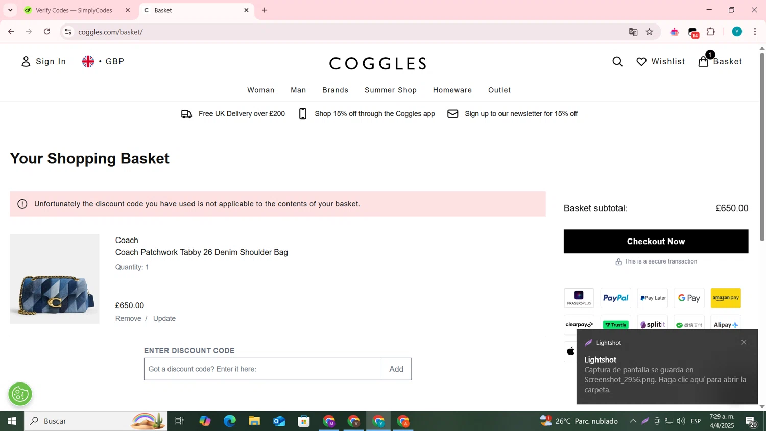 Coggles discount code screenshot showing code THAARANI15 applied at Coggles checkout page. Uploaded by SimplyCodes community member codygakpo on Apr 4, 2025