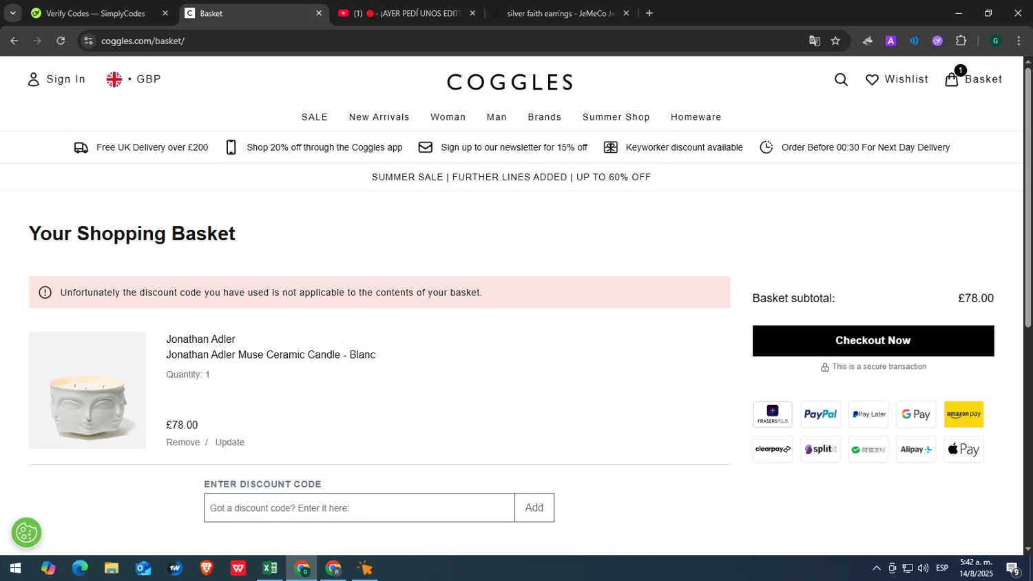 Coggles discount code screenshot showing code THAARANI15 applied at Coggles checkout page. Uploaded by SimplyCodes community member yasabesssss on Aug 14, 2025