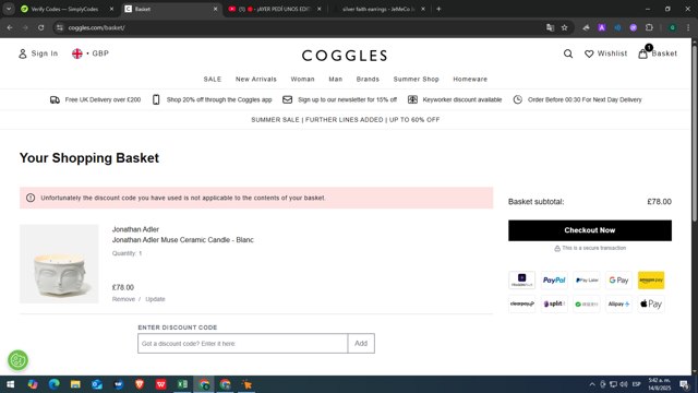 Coggles checkout page showing Coggles discount code box | Screenshot taken by SimplyCodes community member on Aug 14, 2025
