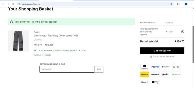 Coggles checkout page showing Coggles discount code box | Screenshot taken by SimplyCodes community member on Aug 22, 2025