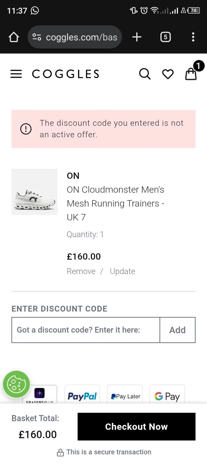 Coggles discount code screenshot showing code CGMENS10 applied at Coggles checkout page. Uploaded by SimplyCodes community member Manguito_Chambeador on Aug 23, 2025
