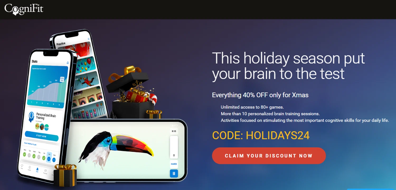 CogniFit promo code screenshot showing code holidays24 applied at CogniFit checkout page. Uploaded by SimplyCodes community member leiraM on Sep 11, 2025