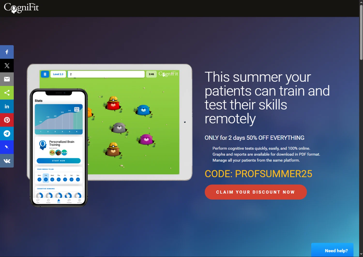 CogniFit promo code screenshot showing code PROFSUMMER25 applied at CogniFit checkout page. Uploaded by SimplyCodes community member SwiftTracker8156 on Nov 26, 2025