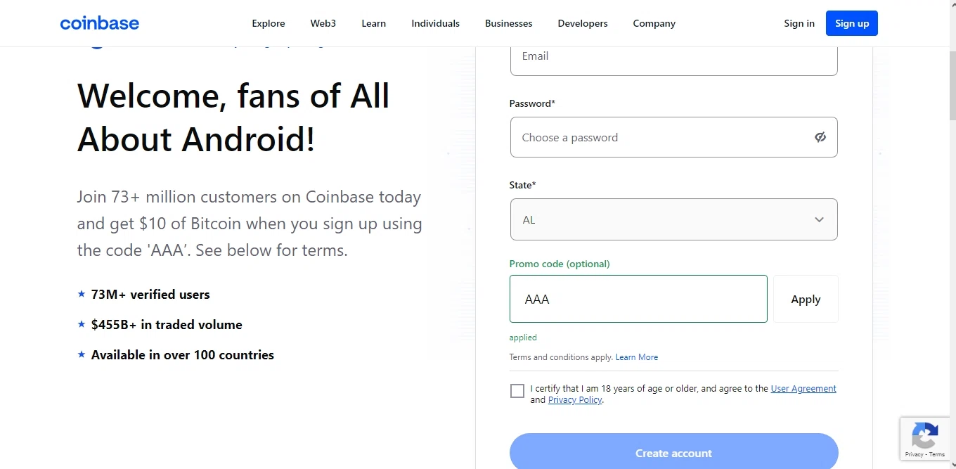 Coinbase NFT checkout page showing Coinbase NFT promo code box | Screenshot taken by SimplyCodes community member on Apr 23, 2023