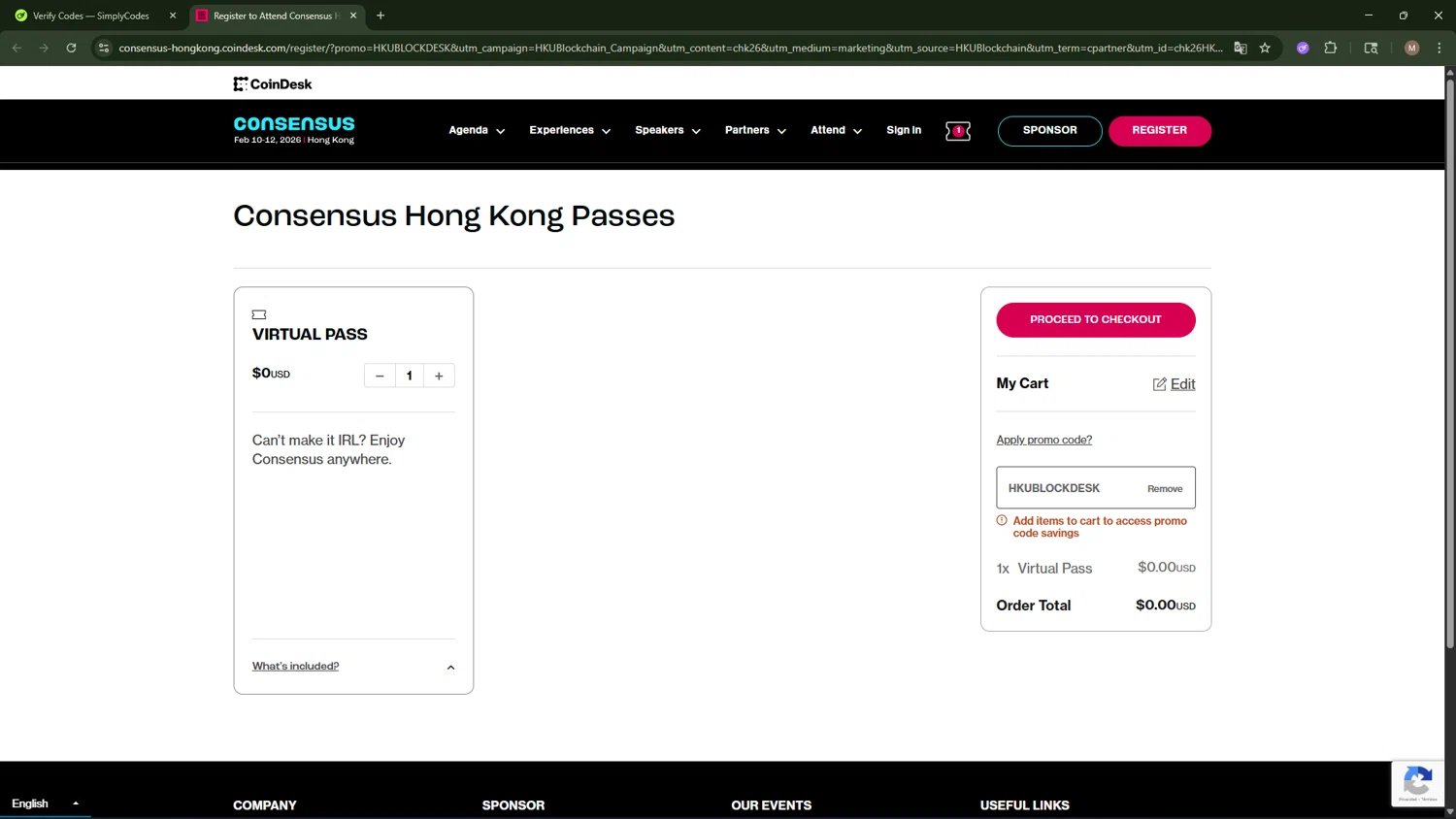 CoinDesk checkout page showing CoinDesk promo code box | Screenshot taken by SimplyCodes community member on Feb 17, 2026
