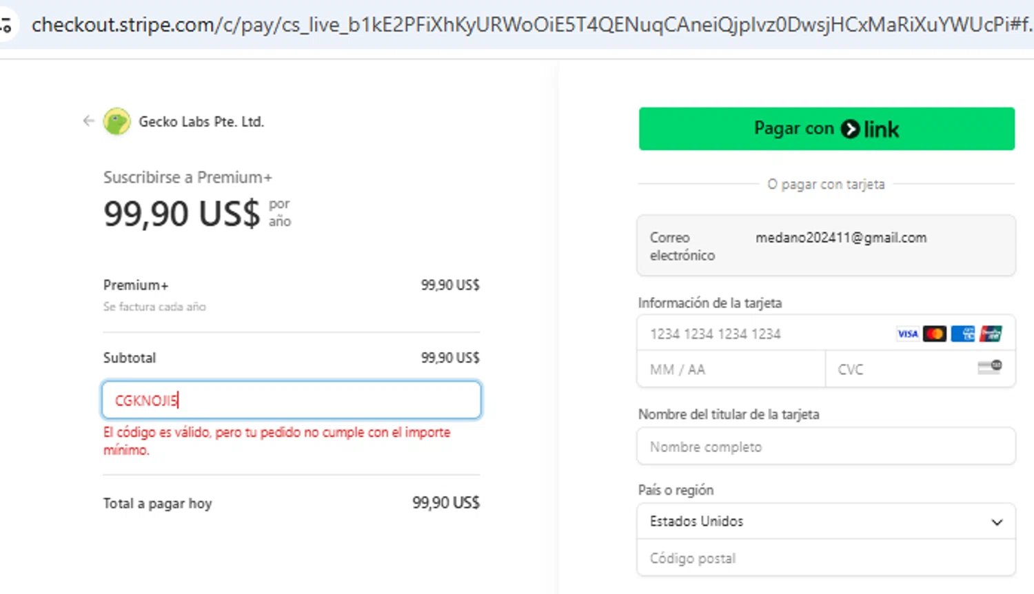 CoinGecko checkout page showing CoinGecko promo code box | Screenshot taken by SimplyCodes community member on Apr 2, 2025