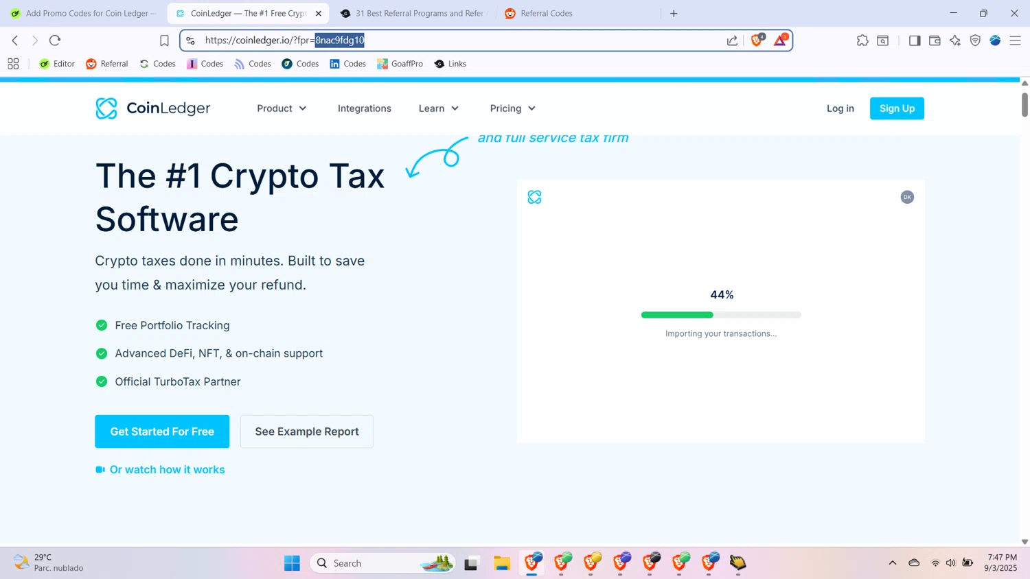 Coin Ledger discount code screenshot showing code 8nac9fdg10 applied at Coin Ledger checkout page. Uploaded by SimplyCodes community member BabaYaga on Sep 4, 2025