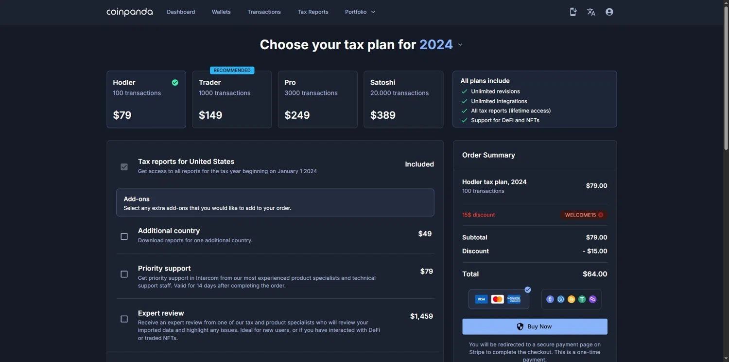 Coinpanda coupon code screenshot showing code WELCOME15 applied at Coinpanda checkout page. Uploaded by SimplyCodes community member Depressive on Sep 2, 2025