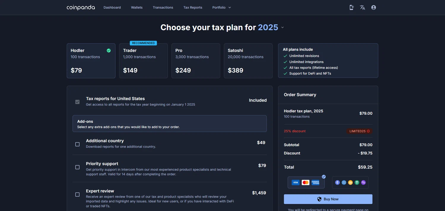 Coinpanda coupon code screenshot showing code LIMITED25 applied at Coinpanda checkout page. Uploaded by SimplyCodes community member ivantorres on Dec 25, 2025