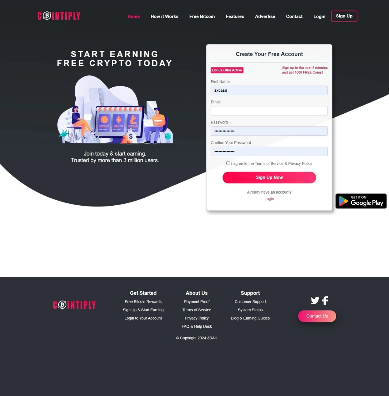 where to use Cointiply promo code box