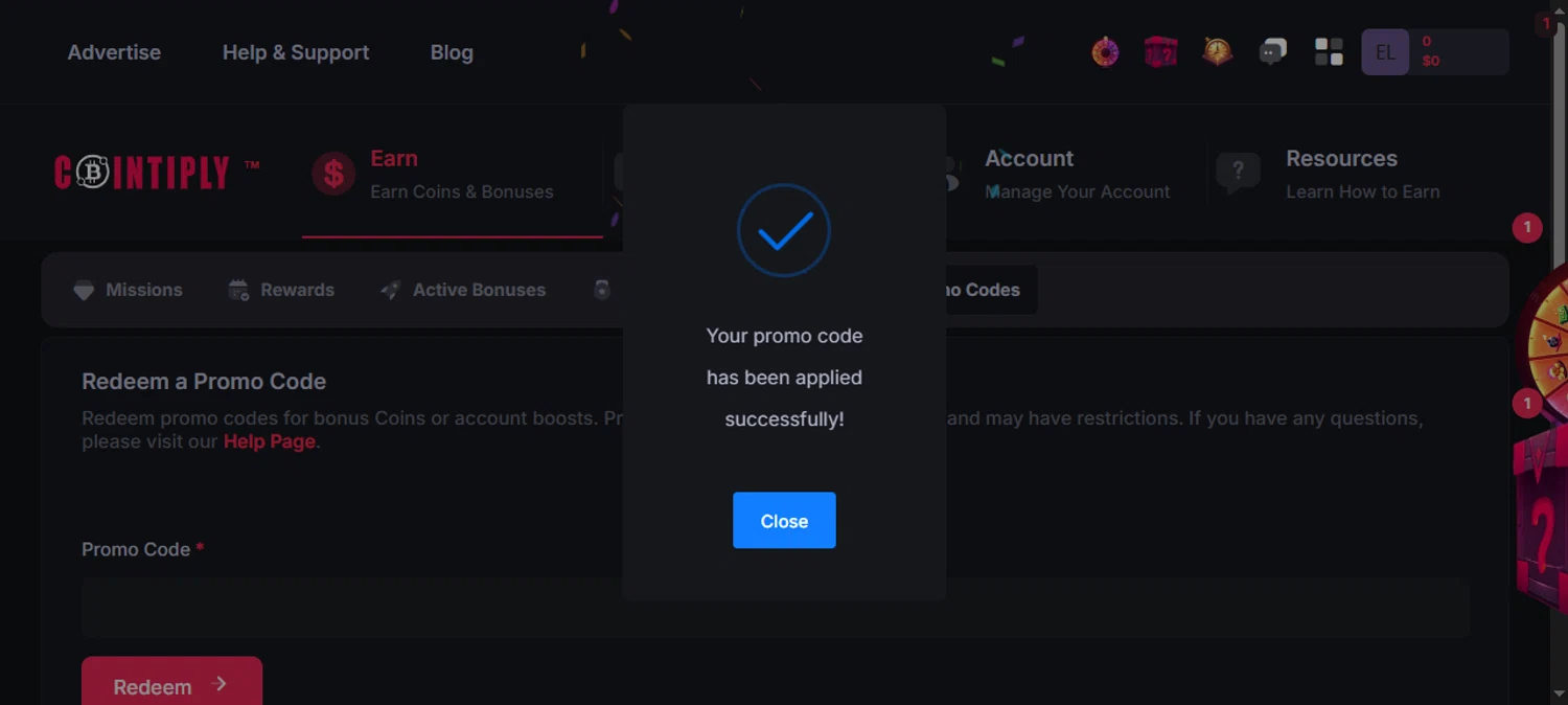 Cointiply promo code screenshot showing code PETALPOWER applied at Cointiply checkout page. Uploaded by SimplyCodes community member JesusCaballero on Nov 3, 2025