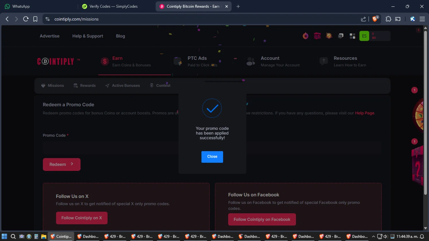 Cointiply checkout page showing Cointiply promo code box | Screenshot taken by SimplyCodes community member on Feb 4, 2026