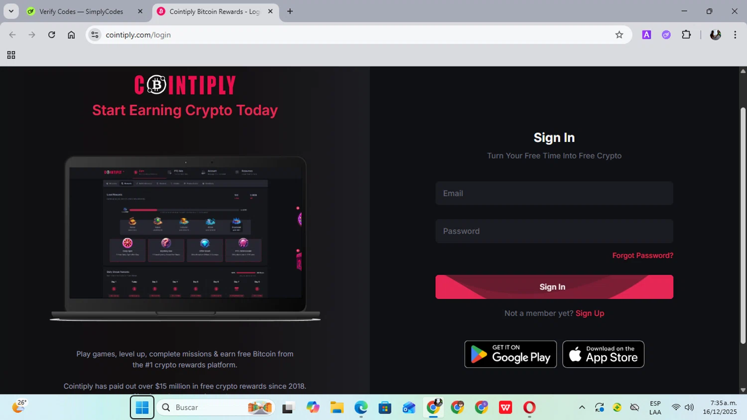 Cointiply promo code screenshot showing code boo applied at Cointiply checkout page. Uploaded by SimplyCodes community member SwiftPilot741 on Dec 16, 2025