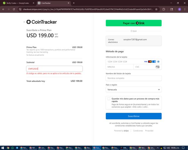 CoinTracker checkout page showing CoinTracker promo code box | Screenshot taken by SimplyCodes community member on Sep 6, 2025