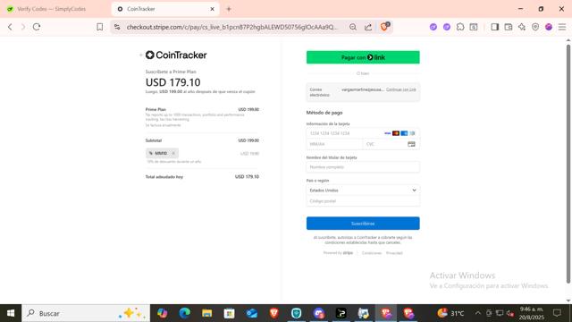 CoinTracker checkout page showing CoinTracker promo code box | Screenshot taken by SimplyCodes community member on Aug 20, 2025