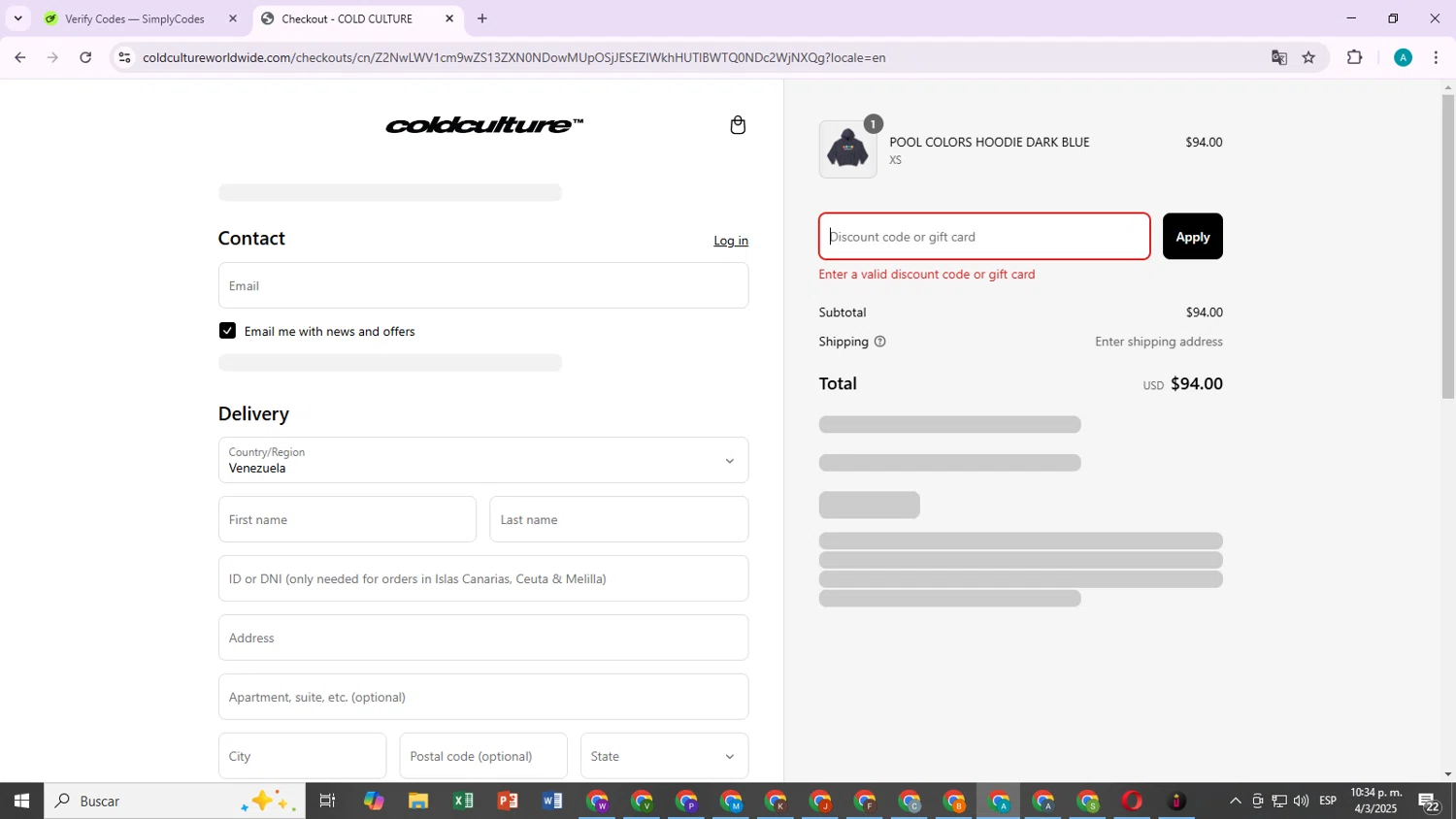 COLD CULTURE discount code screenshot showing code CCWBF24 applied at COLD CULTURE checkout page. Uploaded by SimplyCodes community member SaleTiger4389 on Mar 5, 2025
