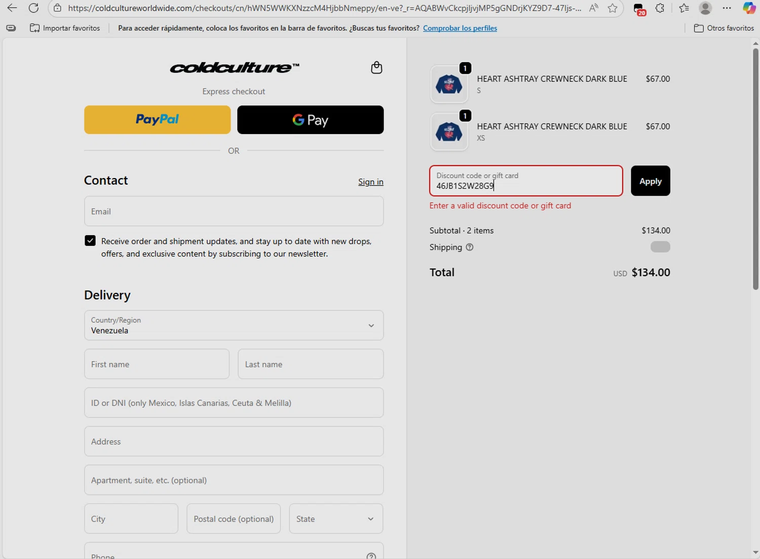 COLD CULTURE discount code screenshot showing code 46JB1S2W28G9 applied at COLD CULTURE checkout page. Uploaded by SimplyCodes community member NobleLion9913 on Nov 20, 2025