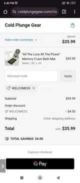 WELCOME20 coupon verification screenshot