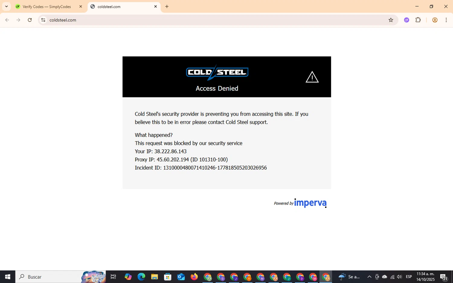 Cold Steel discount code screenshot showing code CS20 applied at Cold Steel checkout page. Uploaded by SimplyCodes community member OliverRodriguez21 on Oct 14, 2025