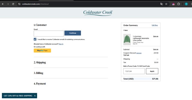 Coldwater Creek Promo Codes (9 Verified) - 20% Off Apr 2025