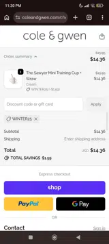 Cole & Gwen coupon verification screenshot