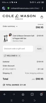 Welcome10 coupon verification screenshot