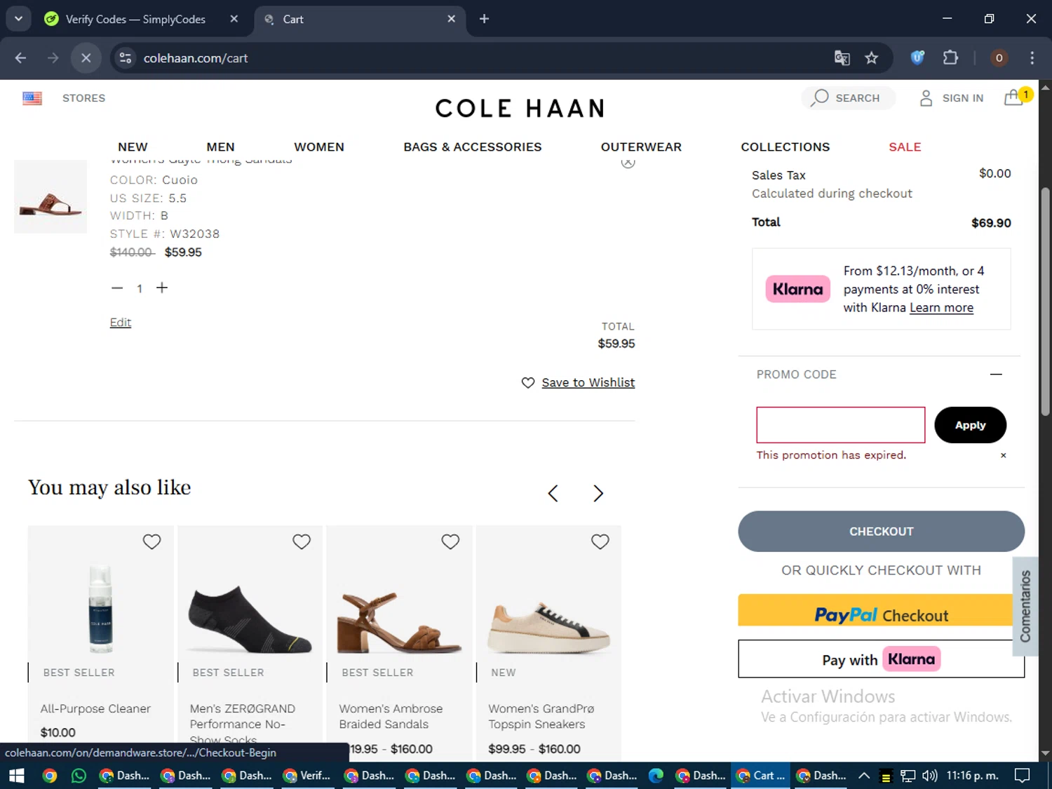 Cole Haan promo code screenshot showing code SUMMER applied at Cole Haan checkout page. Uploaded by SimplyCodes community member LegendaryAdmiral8649 on Jun 27, 2025
