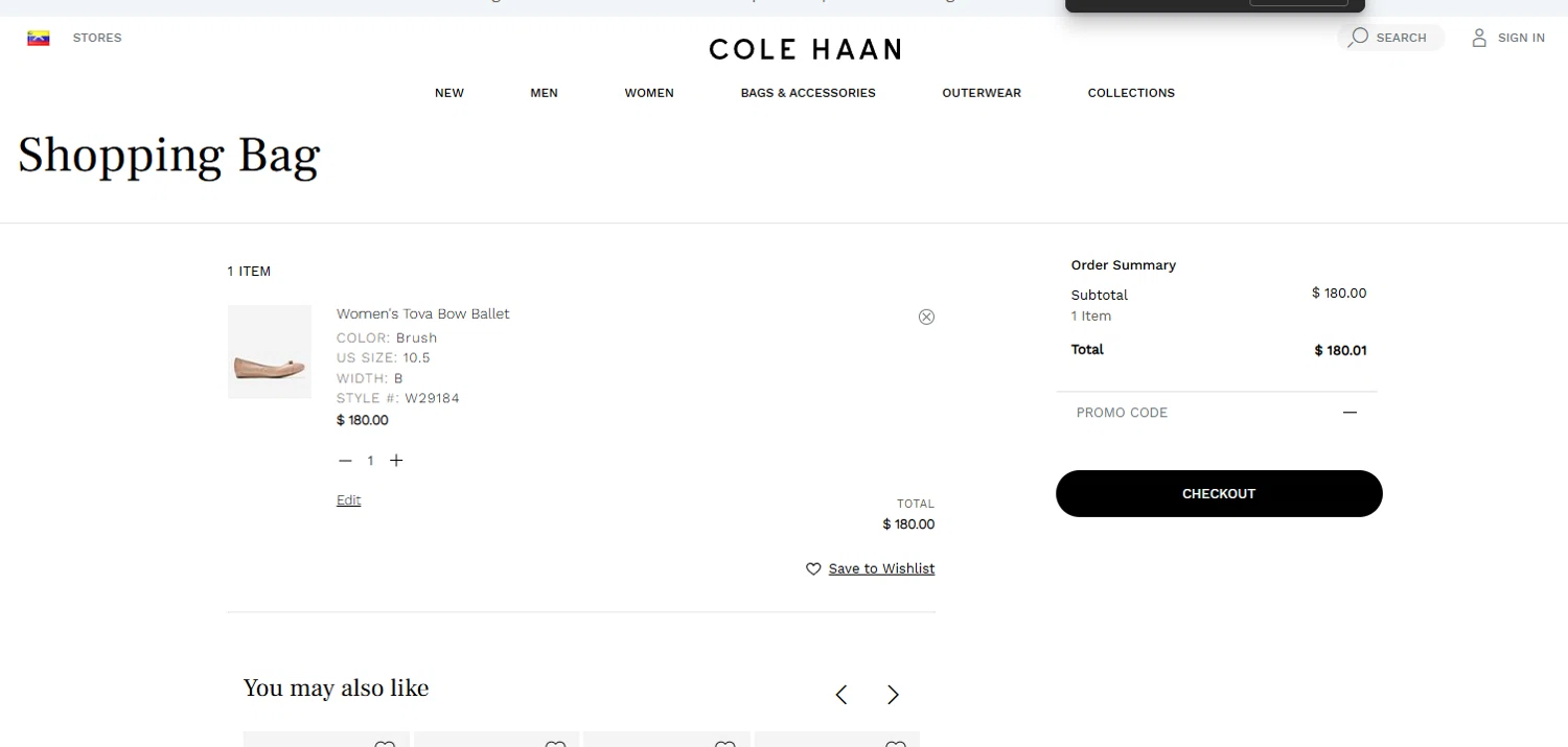 Cole Haan promo code screenshot showing code SALE25 applied at Cole Haan checkout page. Uploaded by SimplyCodes community member lmarin10 on Aug 16, 2025