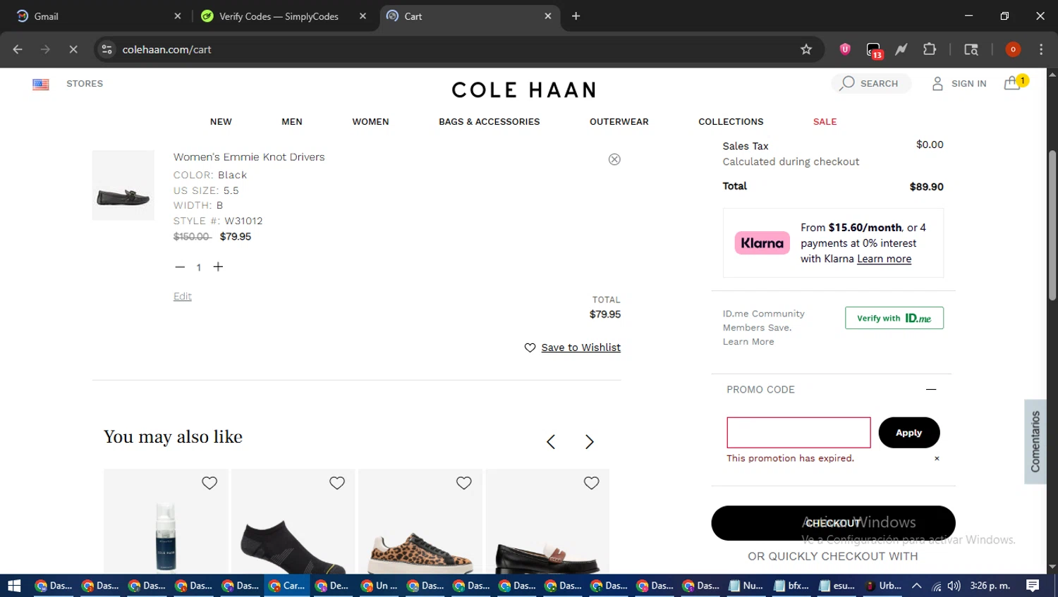 Cole Haan promo code screenshot showing code SUNSHINE applied at Cole Haan checkout page. Uploaded by SimplyCodes community member WiseTracker2171 on Aug 2, 2025