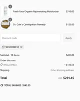 WELCOME33 coupon verification screenshot