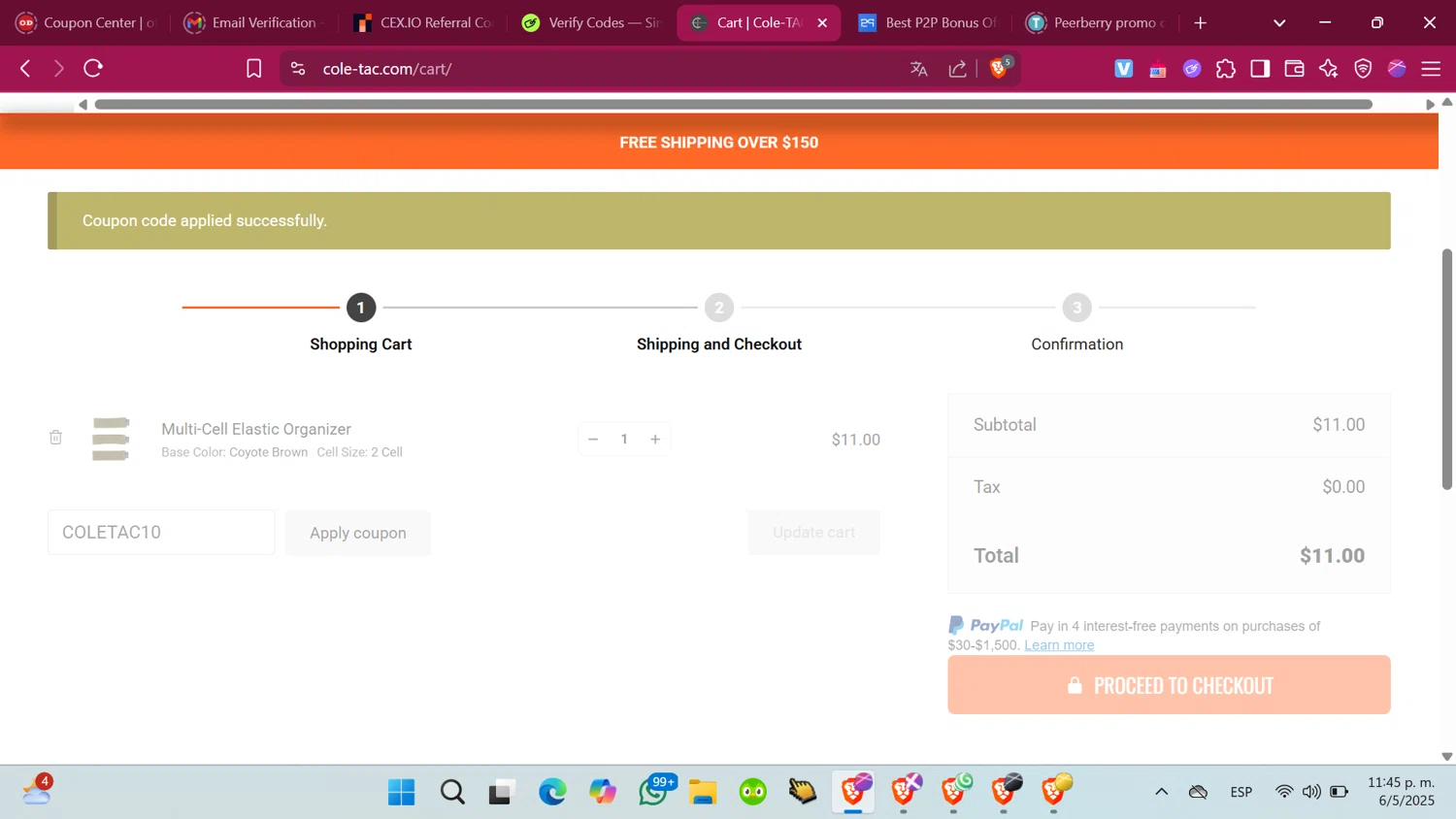 Cole-TAC promo code screenshot showing code COLETAC10 applied at Cole-TAC checkout page. Uploaded by SimplyCodes community member ShrewdMonarch4436 on May 7, 2025