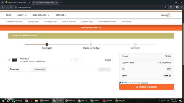 Cole-TAC checkout page showing Cole-TAC promo code box | Screenshot taken by SimplyCodes community member on May 14, 2025