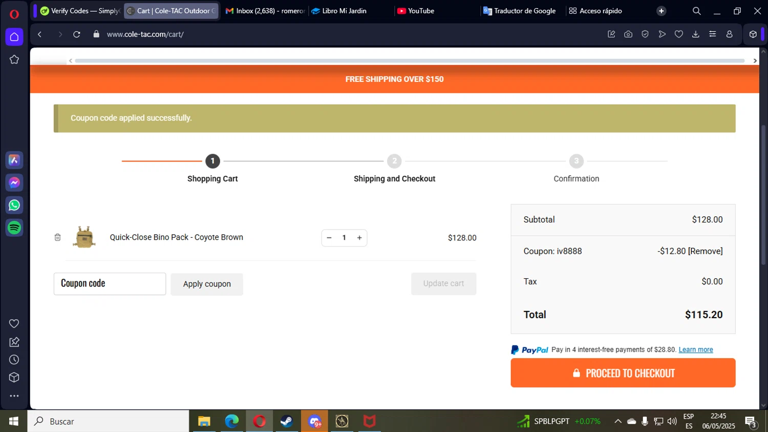 Cole-TAC promo code screenshot showing code IV8888 applied at Cole-TAC checkout page. Uploaded by SimplyCodes community member LegendaryEagle421 on May 7, 2025