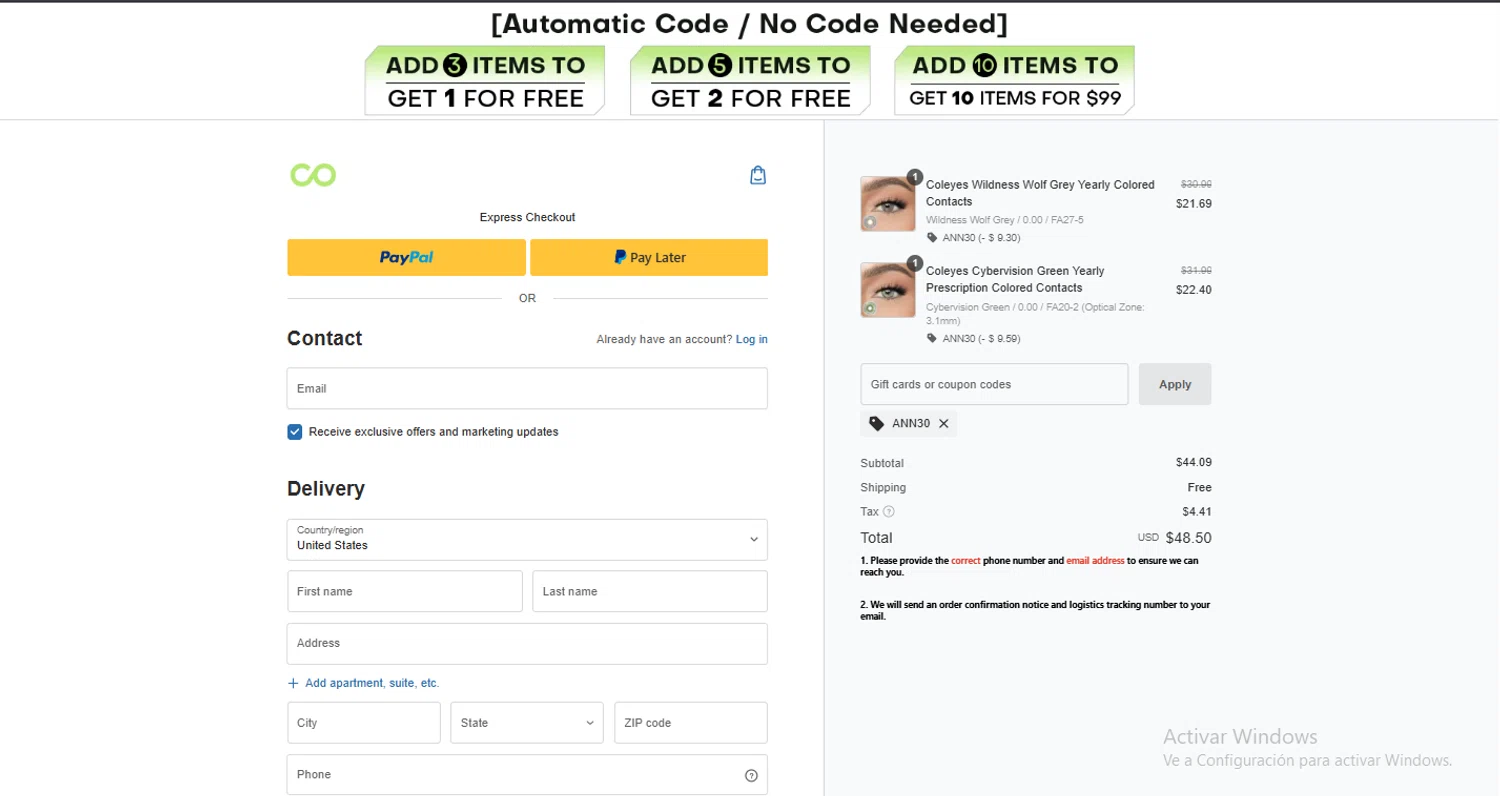 Coleyes discount code screenshot showing code ANN30 applied at Coleyes checkout page. Uploaded by SimplyCodes community member alexcoleman on May 9, 2025
