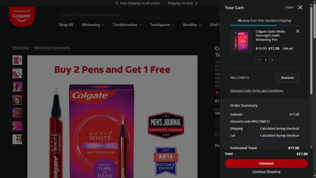 Colgate checkout page showing Colgate discount code box | Screenshot taken by SimplyCodes community member on Mar 22, 2025