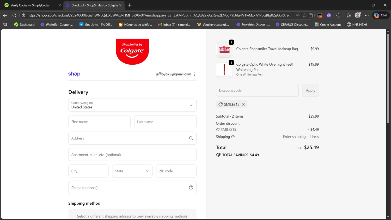 Colgate checkout page showing Colgate discount code box | Screenshot taken by SimplyCodes community member on Feb 5, 2026