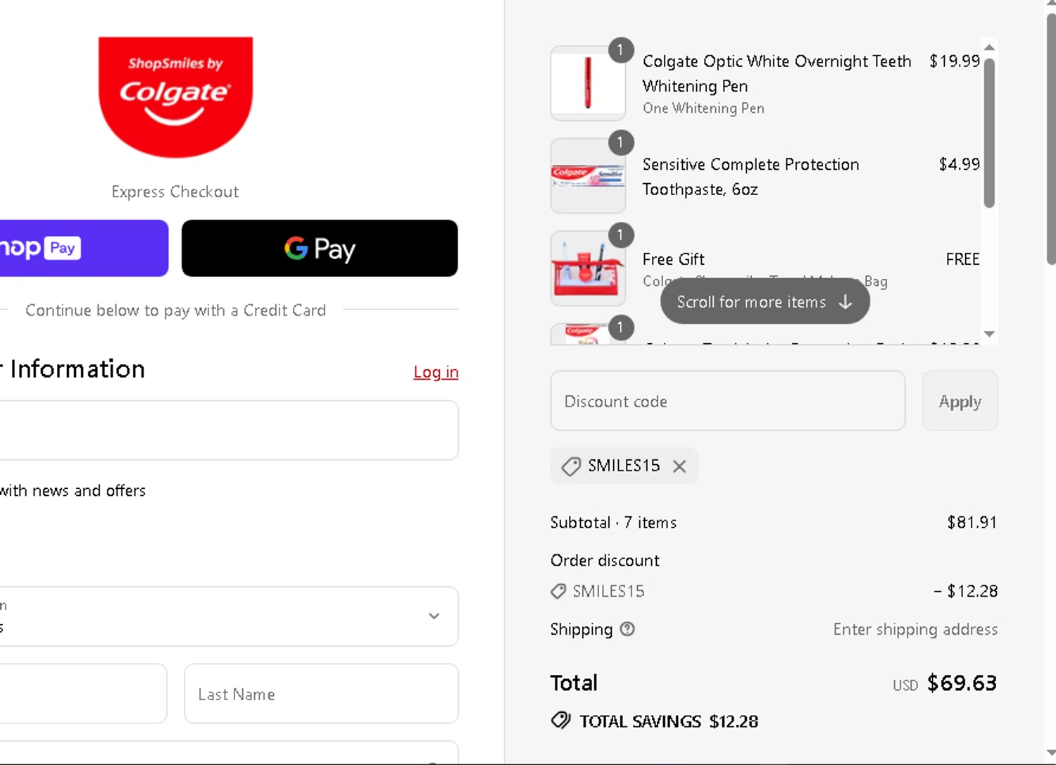 Colgate discount code screenshot showing code SMILES15 applied at Colgate checkout page. Uploaded by SimplyCodes community member AMANDA2681 on Aug 27, 2025