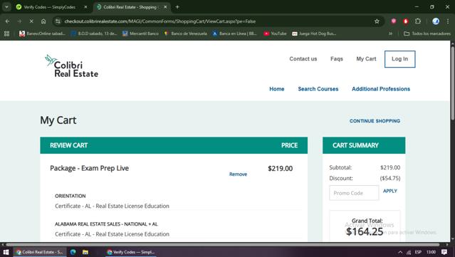 Colibri Real Estate checkout page showing Colibri Real Estate promo code box | Screenshot taken by SimplyCodes community member on Sep 14, 2025