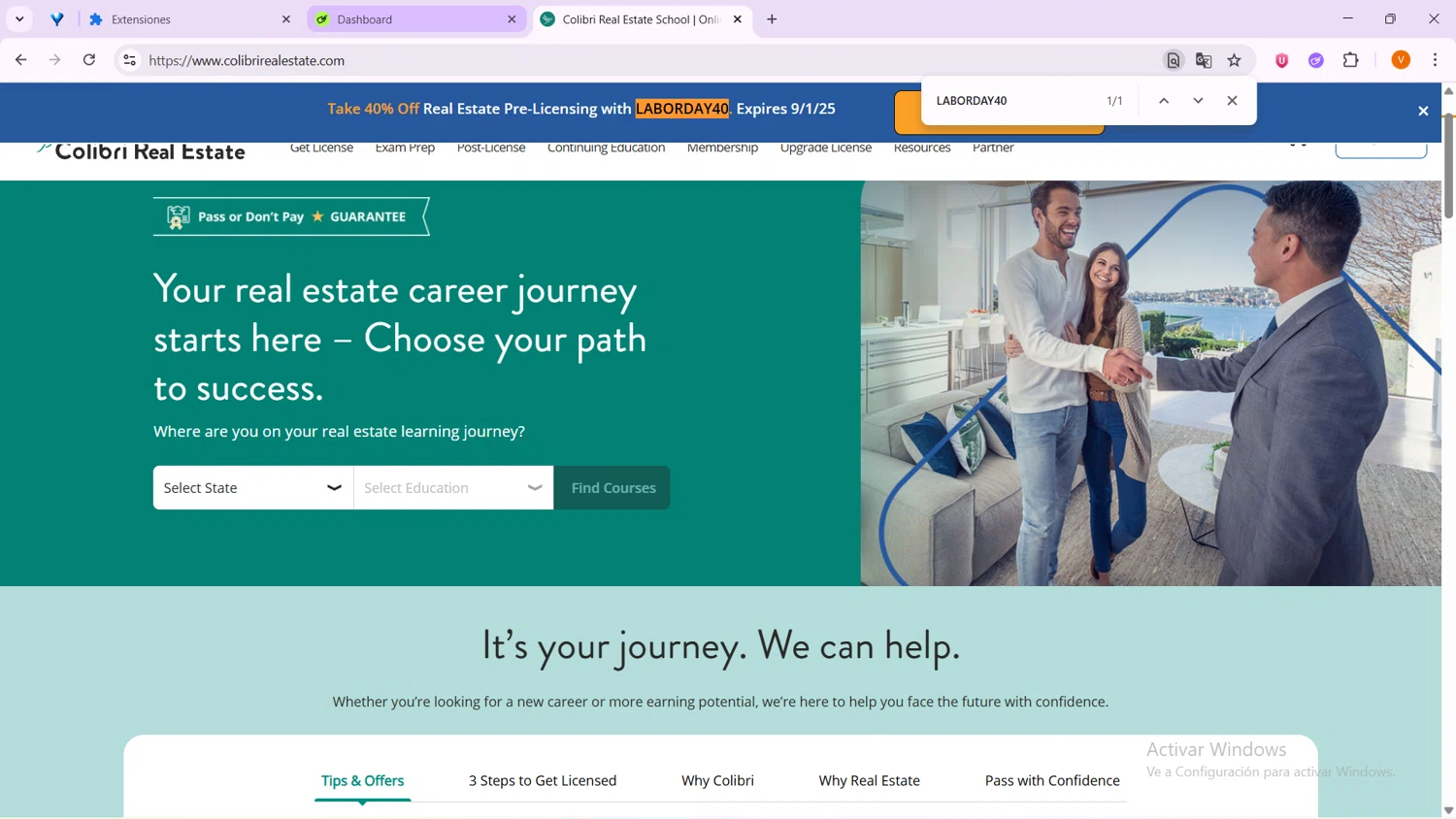 Colibri Real Estate promo code screenshot showing code LABORDAY40 applied at Colibri Real Estate checkout page. Uploaded by SimplyCodes community member VoucherShopper4674 on Aug 30, 2025