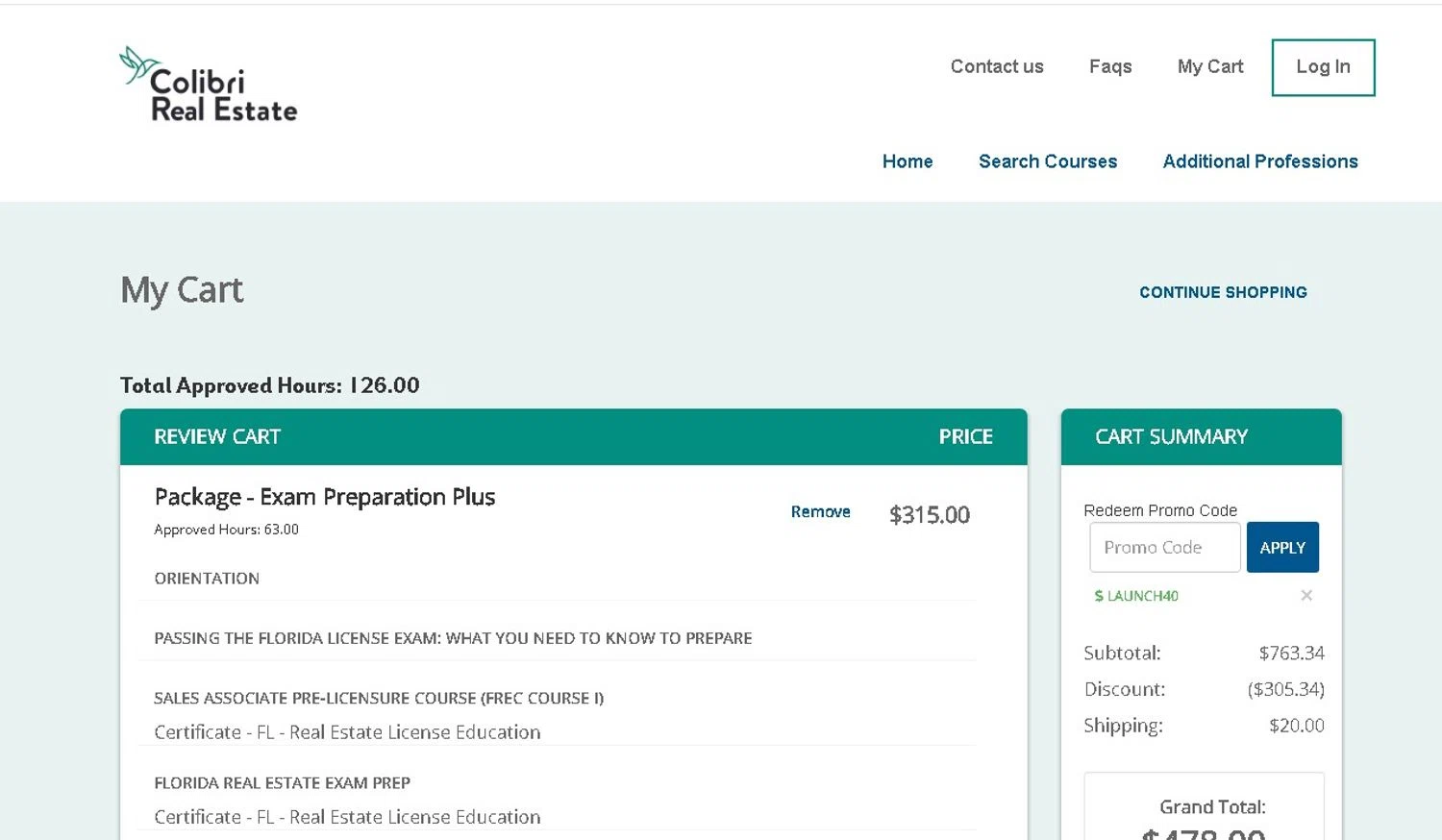 Colibri Real Estate promo code screenshot showing code LAUNCH40 applied at Colibri Real Estate checkout page. Uploaded by SimplyCodes community member LAMINEJAMAL on Jun 18, 2026