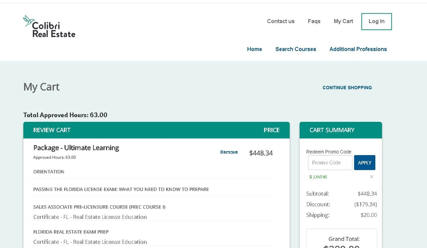 Colibri Real Estate promo code screenshot showing code JUNE40 applied at Colibri Real Estate checkout page. Uploaded by SimplyCodes community member LAMINEJAMAL on Jun 3, 2026