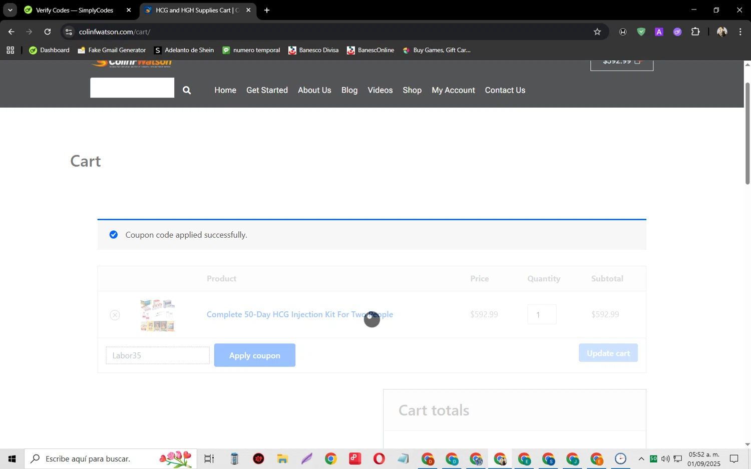 Colin F. Watson checkout page showing Colin F. Watson coupon code box | Screenshot taken by SimplyCodes community member on Sep 1, 2025