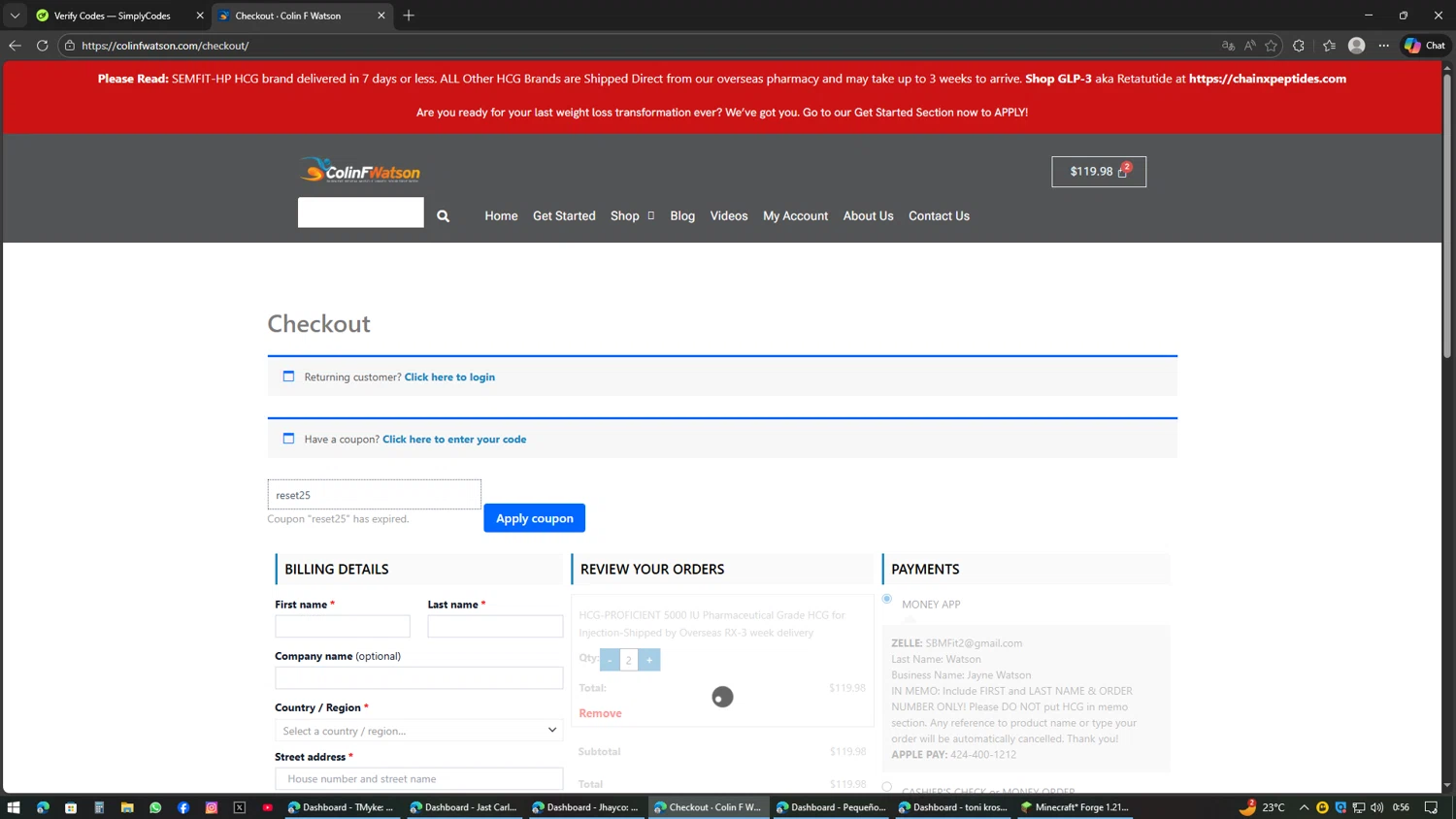 Colin F. Watson promo code screenshot showing code reset25 applied at Colin F. Watson checkout page. Uploaded by SimplyCodes community member AVAMUSTANG on Feb 21, 2026