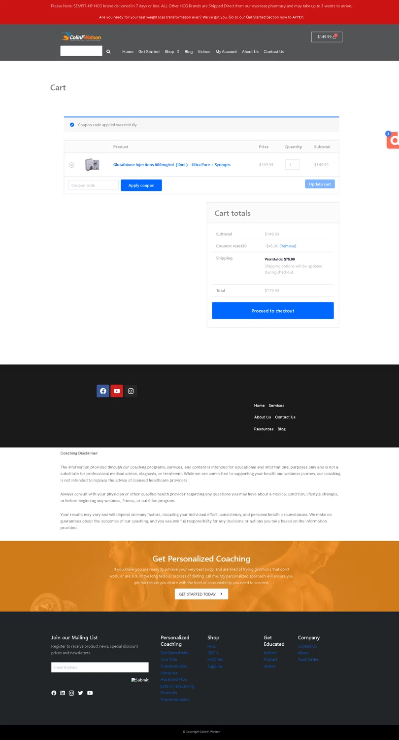 Colin F. Watson coupon code screenshot showing code reset30 applied at Colin F. Watson checkout page. Uploaded by SimplyCodes community member Serdanvz on Dec 28, 2025