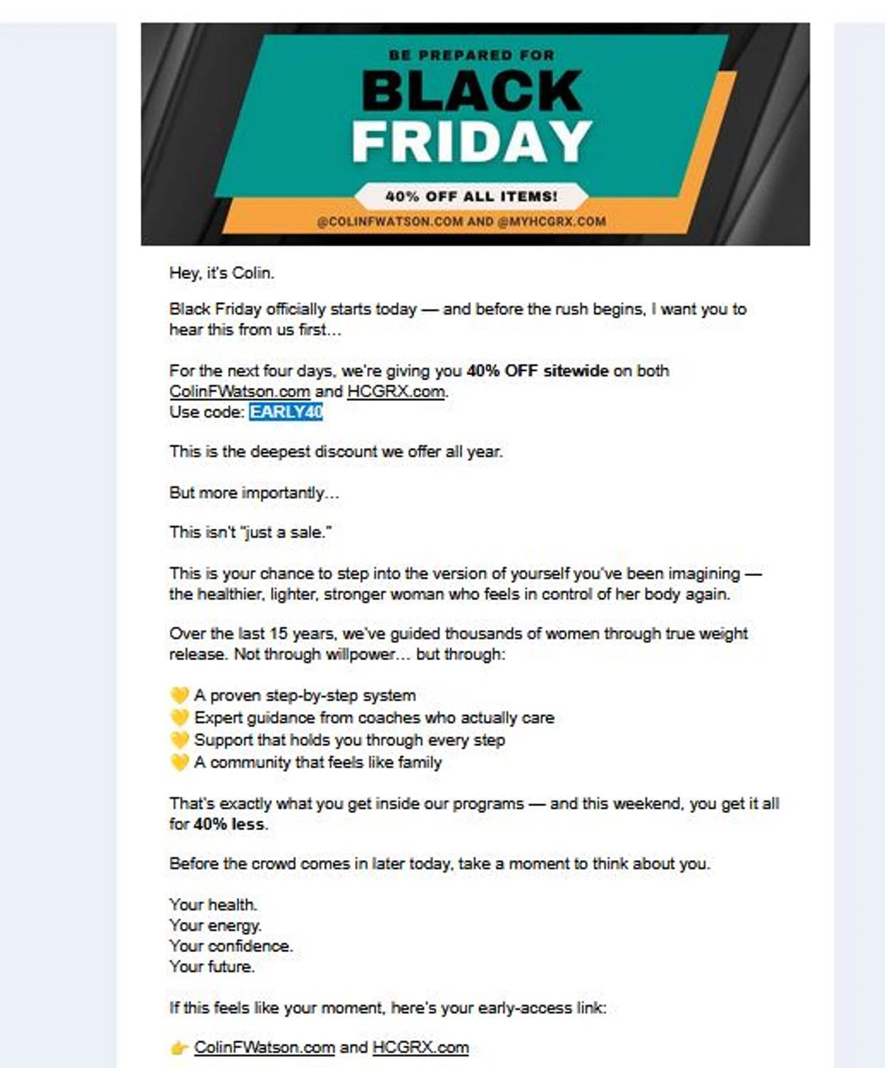 Colin F. Watson coupon code screenshot showing code EARLY40 applied at Colin F. Watson checkout page. Uploaded by SimplyCodes community member stygian1 on Nov 21, 2025