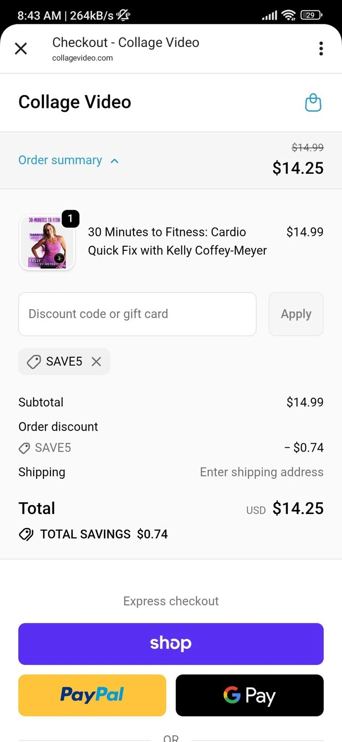 Collage Video checkout page showing Collage Video promo code box | Screenshot taken by SimplyCodes community member on Dec 17, 2025