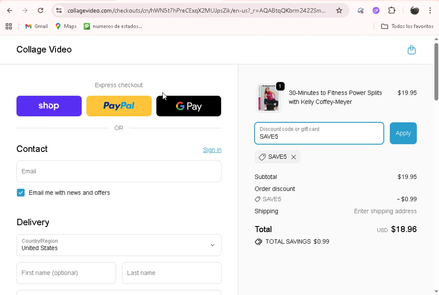 Collage Video promo code screenshot showing code SAVE5 applied at Collage Video checkout page. Uploaded by SimplyCodes community member adrianvasquez1 on Nov 30, 2025