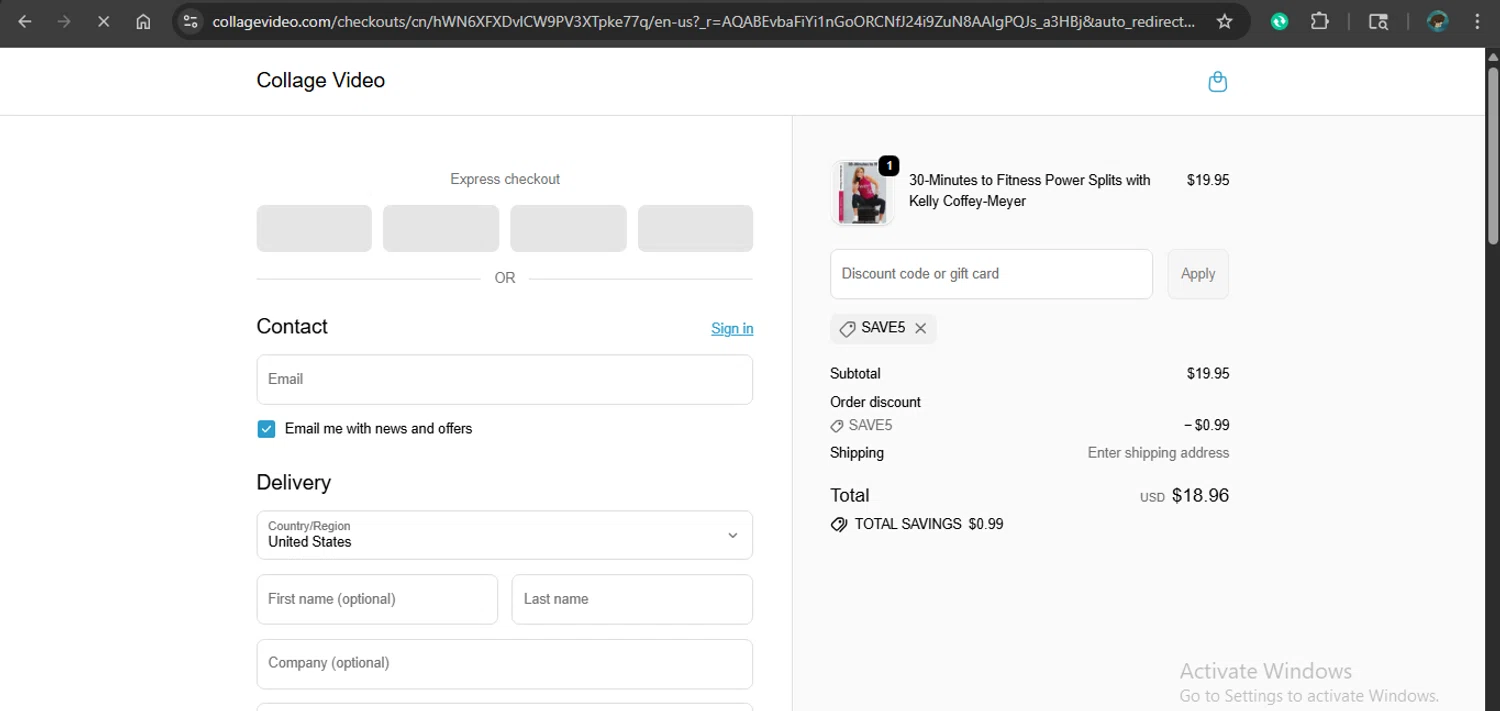 Collage Video checkout page showing Collage Video promo code box | Screenshot taken by SimplyCodes community member on Dec 17, 2025