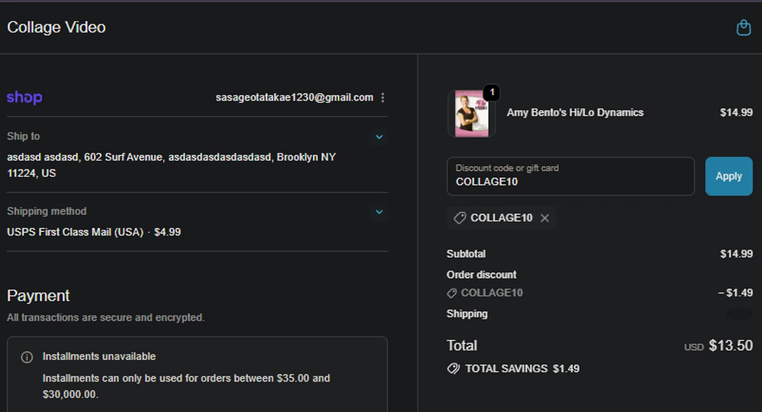 Collage Video promo code screenshot showing code COLLAGE10 applied at Collage Video checkout page. Uploaded by SimplyCodes community member PedroNavaja on Nov 25, 2025